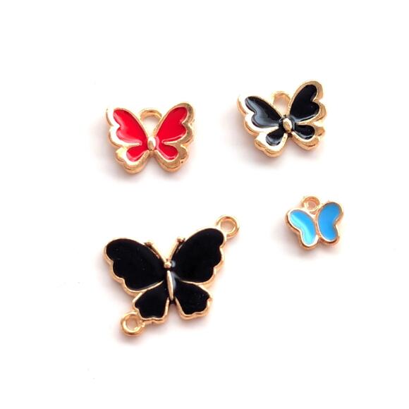 Whimsy Y2K Gold Tone Enamel Assorted Butterfly Mini Pendant Bracelet Charms - Picture 1 of 3